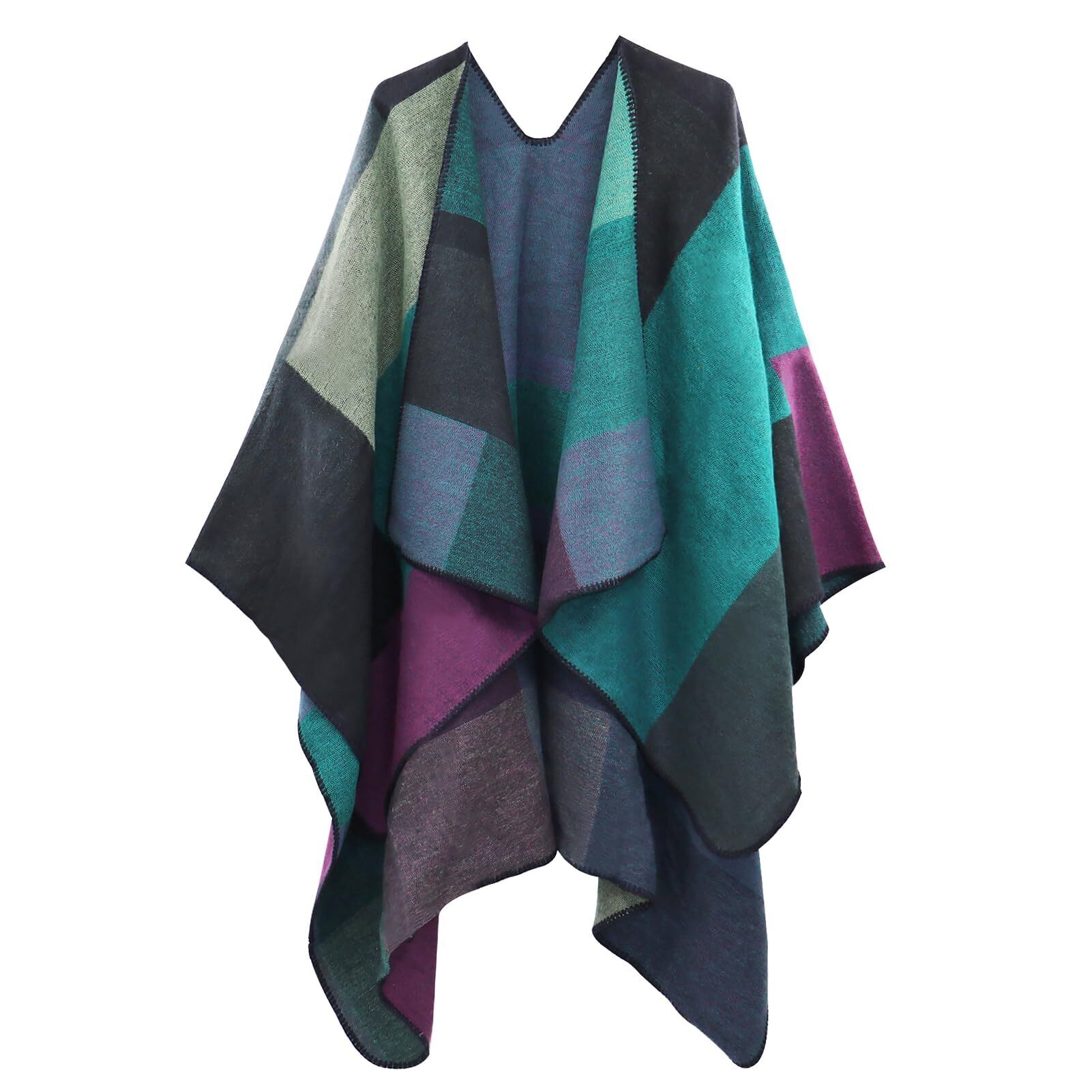 3612 Winter Poncho Shawl,Travel Open Front Blanket Sweater Cape
